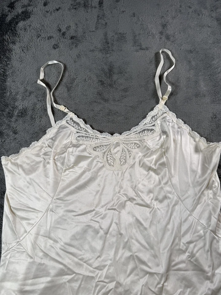 Lencería Vintage Vanity Fair Slip Mujer 42 Largo Marfil Nylon Encaje Antron III 90s Foto 2 de 4