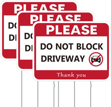 3 Pcs 17x13'' Do Not Block Driveway Sign with 6'' Stake, No Parking Sign Corr...