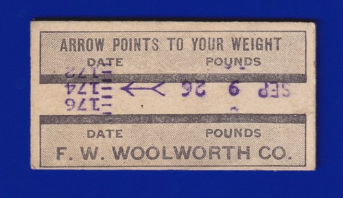 1926 F. W. WOOLWORTH WEIGHT MACHINE CARD VERY GOOD