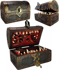 Galdor's Guild Mimic Chest Dice Storage Box | Free Lock & Key | Large, Brown 