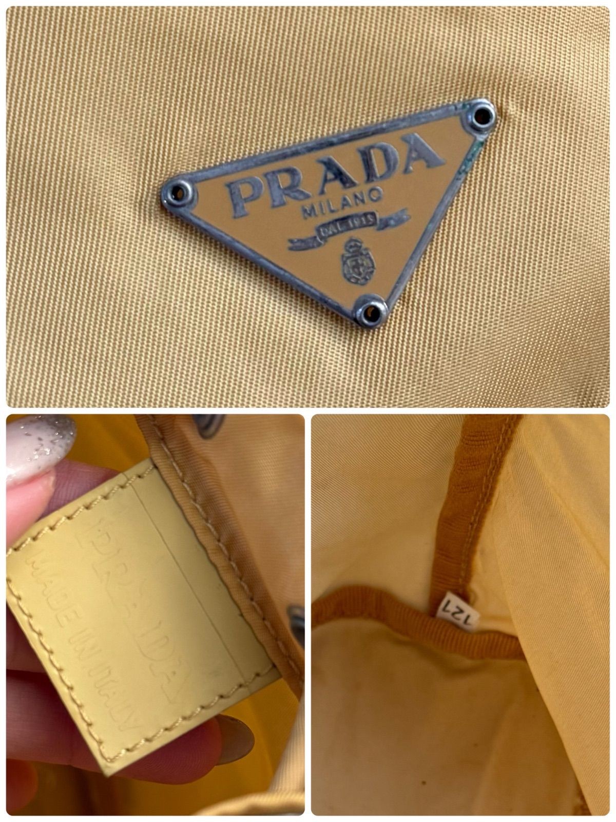 PRADA Nylon Triangle Logo Drawstring Bag Yellow W… - image 9