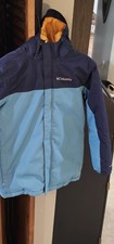 Columbia Kid's Puffer Jacket Size M 10/12 Boys Teal And Navy Blue, Yellow Hood