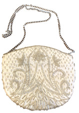 Women's Embellished Beaded Handbag White