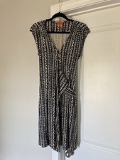 Tory Burch Wrap Dress Black & White Large 100% Silk Knee Length Sleeveless M