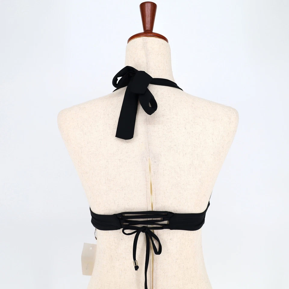 Maiô feminino Ella Moss preto metálico dourado idade halter biquíni tamanho M - Imagem 4 de 4