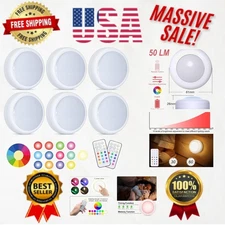 Dimmable 50lm LED Puck Lights - 6 Colors, Cordless Under Cabinet Lighting Pack