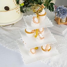 13" WHITE 3 Tier Plastic Square CUPCAKE HOLDER with Heart Rim Party Decorations