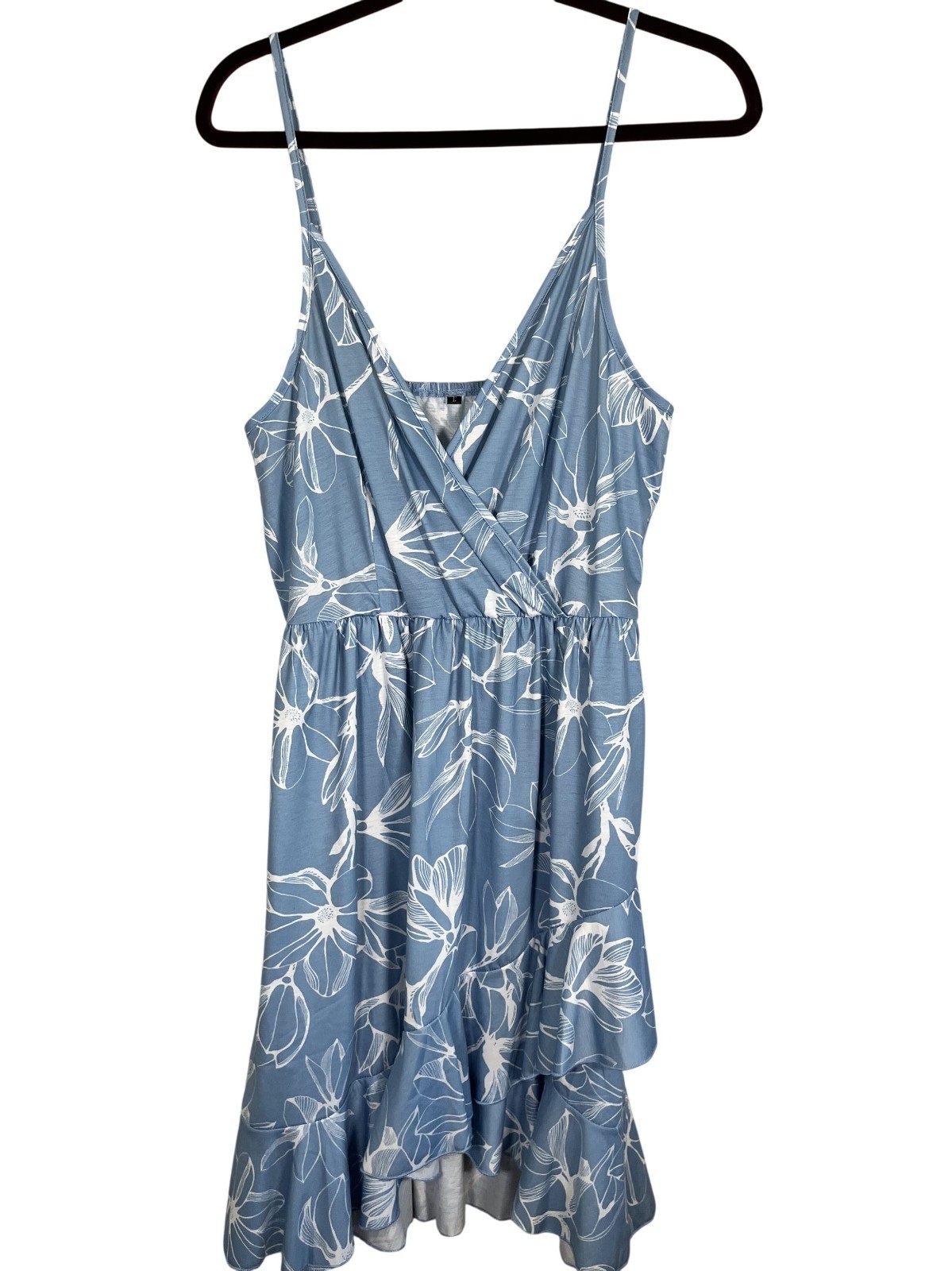 Colorful Floral Tank Ruffle Dress Blue L Summer Concert Boho Indie Festival Chic
