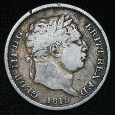 1819 George III SHILLING, Laureate Head Silver Coin - NICE