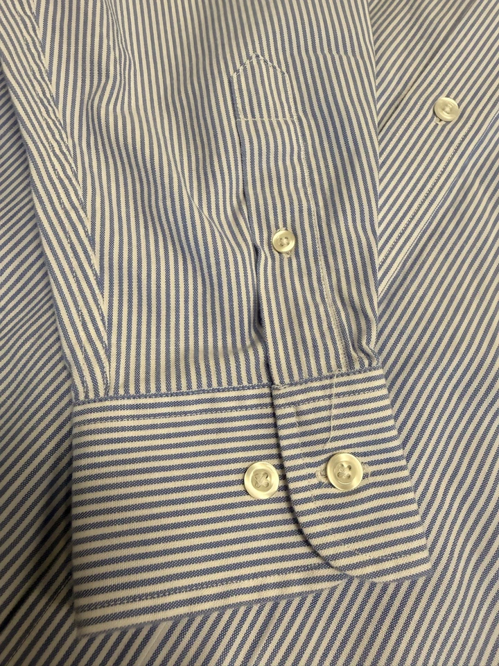 Saddlebred 正装衬衫男式 15.5 32/33 蓝色条纹 Lng 袖纽扣牛津 — 第 4/4 张图片