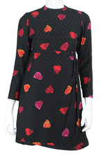 CAROLINA HERRERA Vintage Black & Red Heart Print Silk Dot Jacquard Mini Dress 2