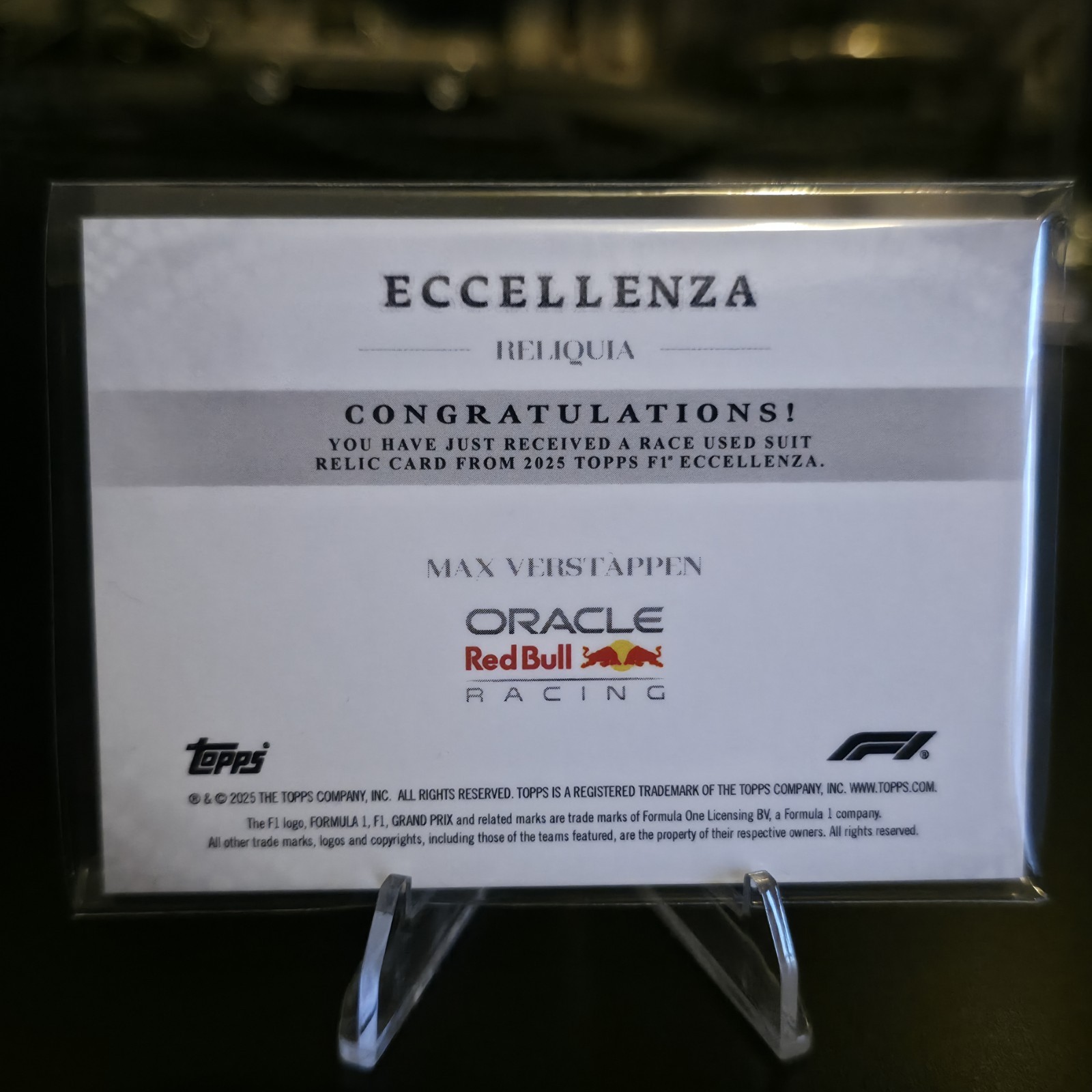 2025 Topps Eccellenza F1 - Max Verstappen Reliquia Race