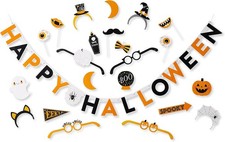 Delightful 22-Piece Halloween Photo Booth Props and Happy Banner for Parties