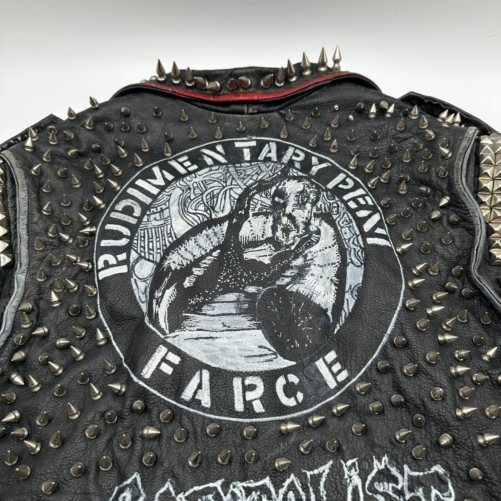 Vintage Leather Sheen Rudimentary Peni Studded Rare Wearable Art Punk Jacket image 15
