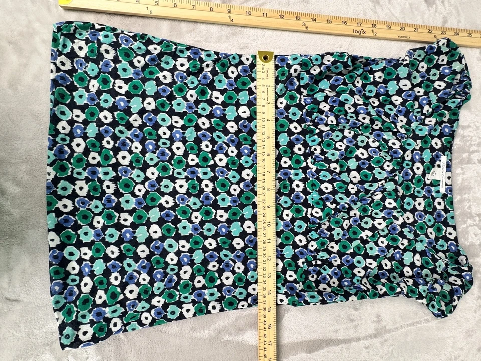 Camisa Top Kenneth Cole Azul y Verde Floral Manga Gorra Nylon Malla Acanalada Lateral M Foto 2 de 4