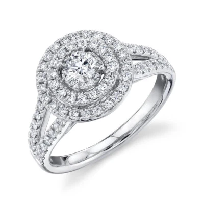 14K Weißgold Diamant Verlobungsring Doppel Halo Split Schaft Natur 0.75 Karat - Bild 1 von 4