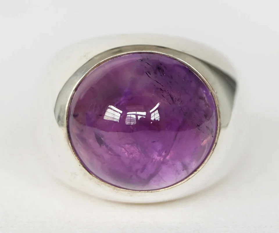 Vintage Amethyst Men's Ring Silver Ring Handmade Round Cut Amethyst Signet Ring - Image 2 of 4