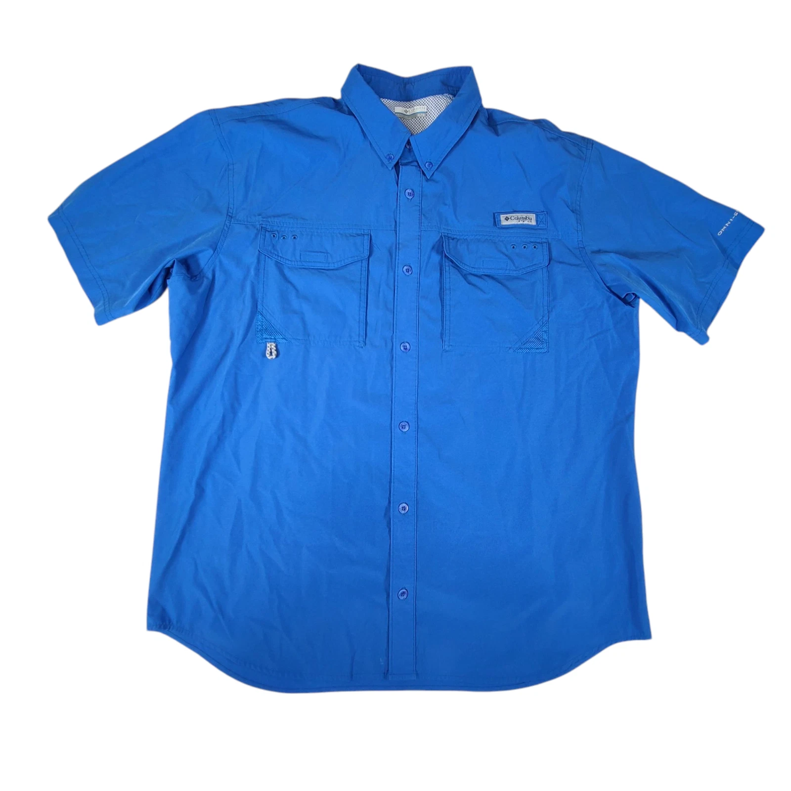 Columbia PFG Shirt Mens XL Cobalt Blue Short Sleeve Vented Fishing Hiking