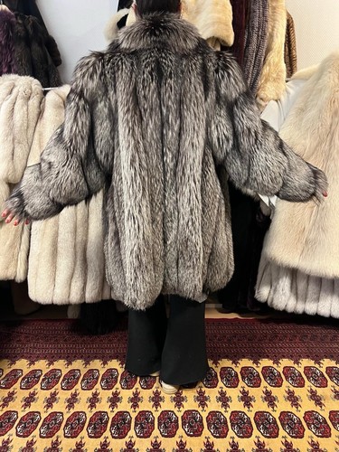Silberfuchsmantel Fuchsmantel Pelzmantel Pelz Fuchs REAL Fox Fur Coat Volpe M-XL - Picture 4 of 20