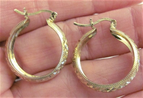 VTG Sterling Gold Vermeil Hoop Earrings Made in Turkey Signed 7/8" diam. 4 grams - Picture 2 of 7