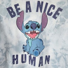 DISNEY Stitch Women Tie Dye Be A Nice Human Blue Long Sleeve Sweatshirt Size L