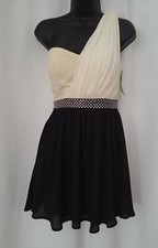 Blossom S/M one shoulder cream lace on top + black dress rhinestone on waist 