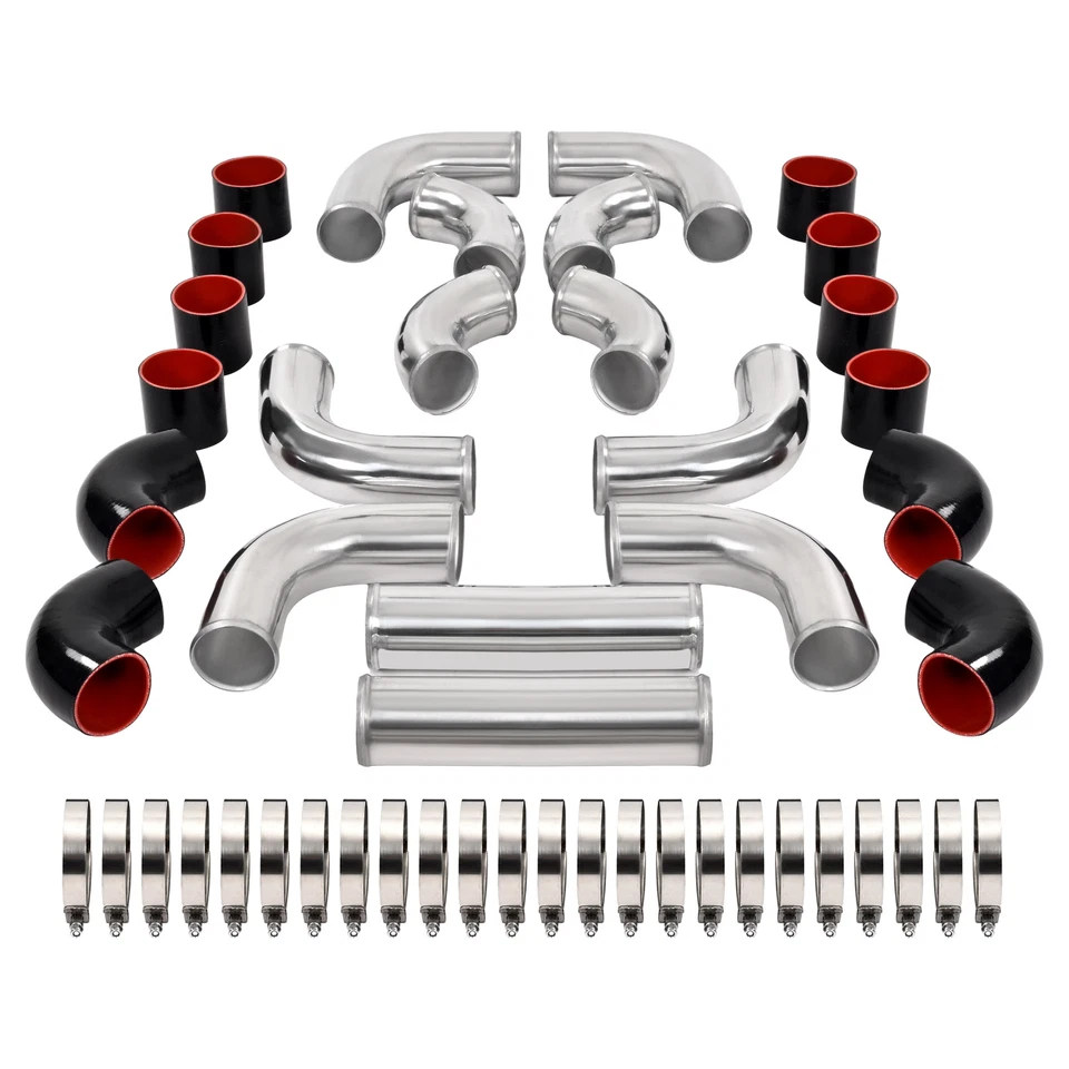 12pcs Universal 3" Inch Aluminum Intercooler Piping Kit w/Coupler and T-Clamps - Image 3 of 4