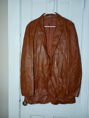 Vtg 80s Peter Caruso Brown Leather Coat Jacket Size 42 Men B7 | eBay
