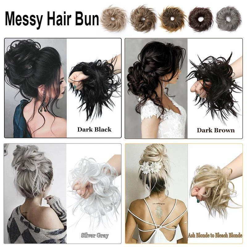 Extensiones de cabello gruesas reales Scrunchie Updo pieza de moño desordenado de 7" como cabello humano Foto 3 de 4