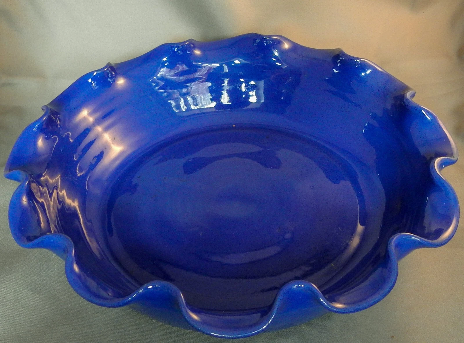 Blue Scalloped Ruffled Fluted Pie Plate Deep Dish A R Britt Pottery Seagrove NC