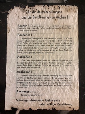 Original Usa Leaflet Dropped On Germany Troops To The People Of Aachen