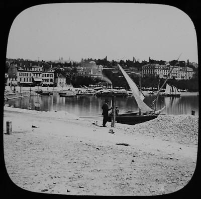 ANTIKES magisches Laternendia OUCHY HOTEL BEAU RIVAGE UM 1890 FOTO SCHWEIZ