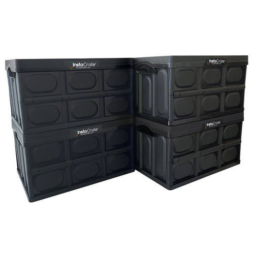 Greenmade Collapsible Stackable Storage Bin, 48 Quart Plastic, Black, 4-Pack New - Picture 2 of 12