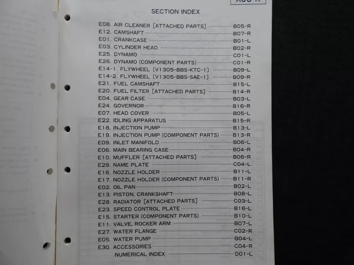 GENUINE KUBOTA V1305-BBS-KTC-1 V1305-BS-SAE-1 DIESEL ENGINE PARTS MANUAL CATALOG