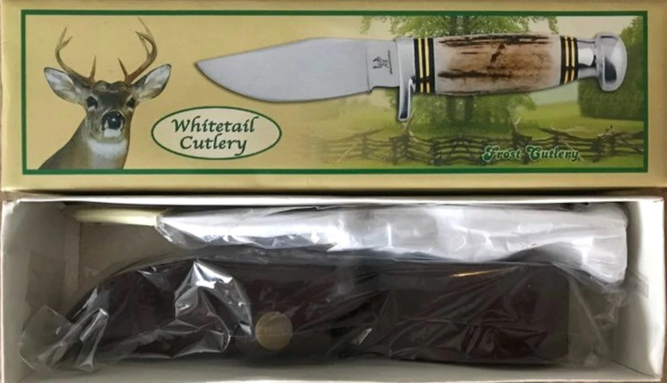 ¡NUEVO! Cuchillo de caza con asta de ciervo cubiertos cola blanca WT-068 ¡Envuelto de fábrica! Foto 2 de 2