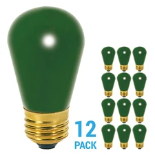 12 Pack GREEN Patio String Light Sign Bulb 120V 11W S14 Medium E26 Base 11S14/G