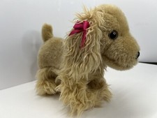 Battat Cocker Spaniel Plush Dog 10 inch long Stuffed Puppy Tan Pink Ear Bow