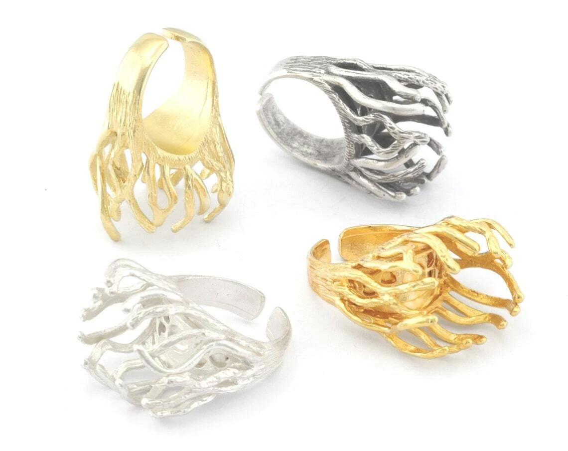 Raw Stone Claw Ring Setting Blank Base Adjustable Raw Shiny silver