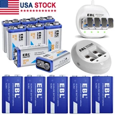 Lot 9V Lithium Ion Rechargeable Batteries / Charger / 9 Volt 6F22 Battery
