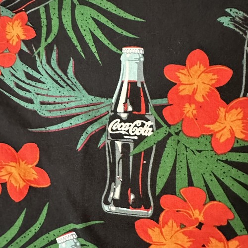 Coca Cola Men’s M Black Floral Short Sleeve Hawaiian Shirt - Picture 2 of 8