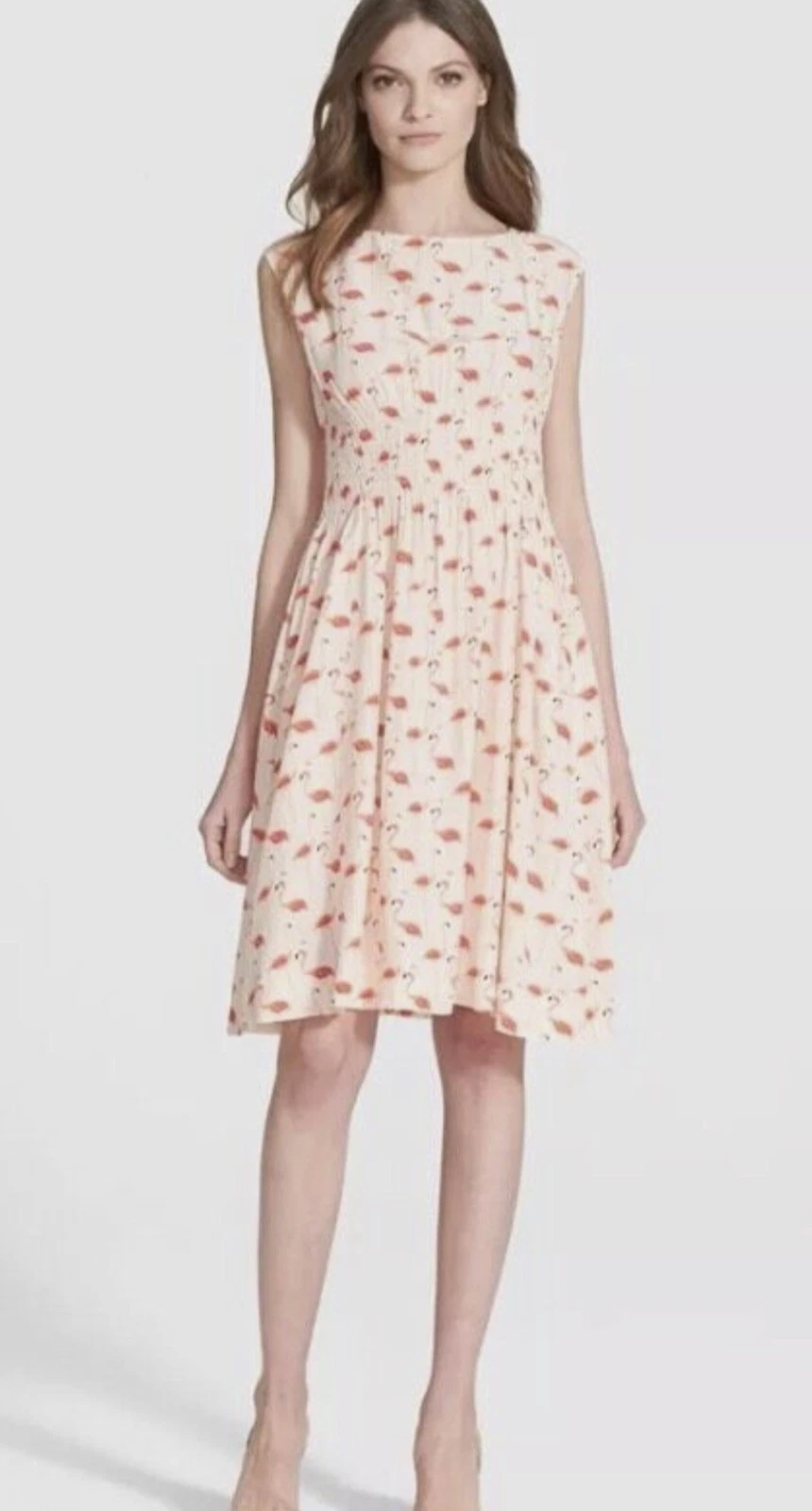 Abito Blaire Kate Spade New York stampa fenicottero all over taglia 10 seta tropicale