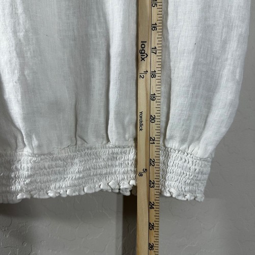 Marc New York Damen Top weiß 100% Leinen V-Ausschnitt Flatterärmel Bluse Gr. L - Bild 5 von 6
