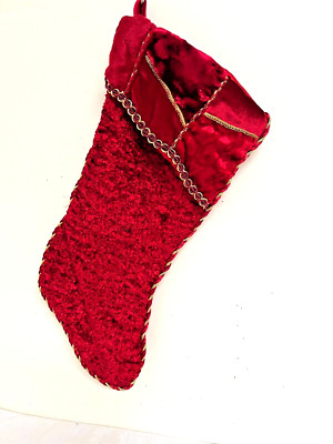 Dan Dee Crushed Red Velvet Christmas Stocking Trimmed w/Gold Lined 16'' NEW 692