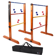 Solid Wood Ladder Ball Toss Game Set with Golf Ball Bolas & Carrying Case