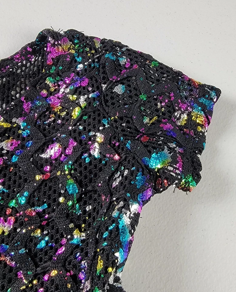 Little Mass Girls Size 4 Dress Black With Multicolor Sequin Glitter Short Sleeve - Image 2 of 4