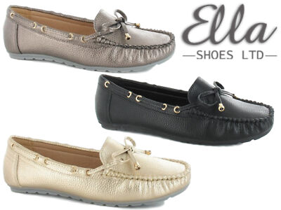 Damen Halbschuhe Slipper Schuhe Schleife Mokassins Komfort Gepolstert Flats Dolly Ella Schuhe