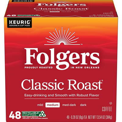 Folgers Classic Roast, Medium Roast Coffee, Keurig K-Cup Pods, 48 Count Box USA