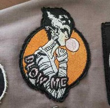 Bride of Frankenstein Blow Me Bubble Gum Goth Embroidered Iron On Patch 2.5x3.5"