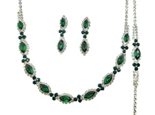 3PC Green Necklace, Earring and Bracelet Bridal Jewelry Set Crystal 18704