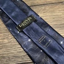 LANVIN Paris Mens 100% Silk Tie Blue Stars Space Year 2000 Made in France 57.5"